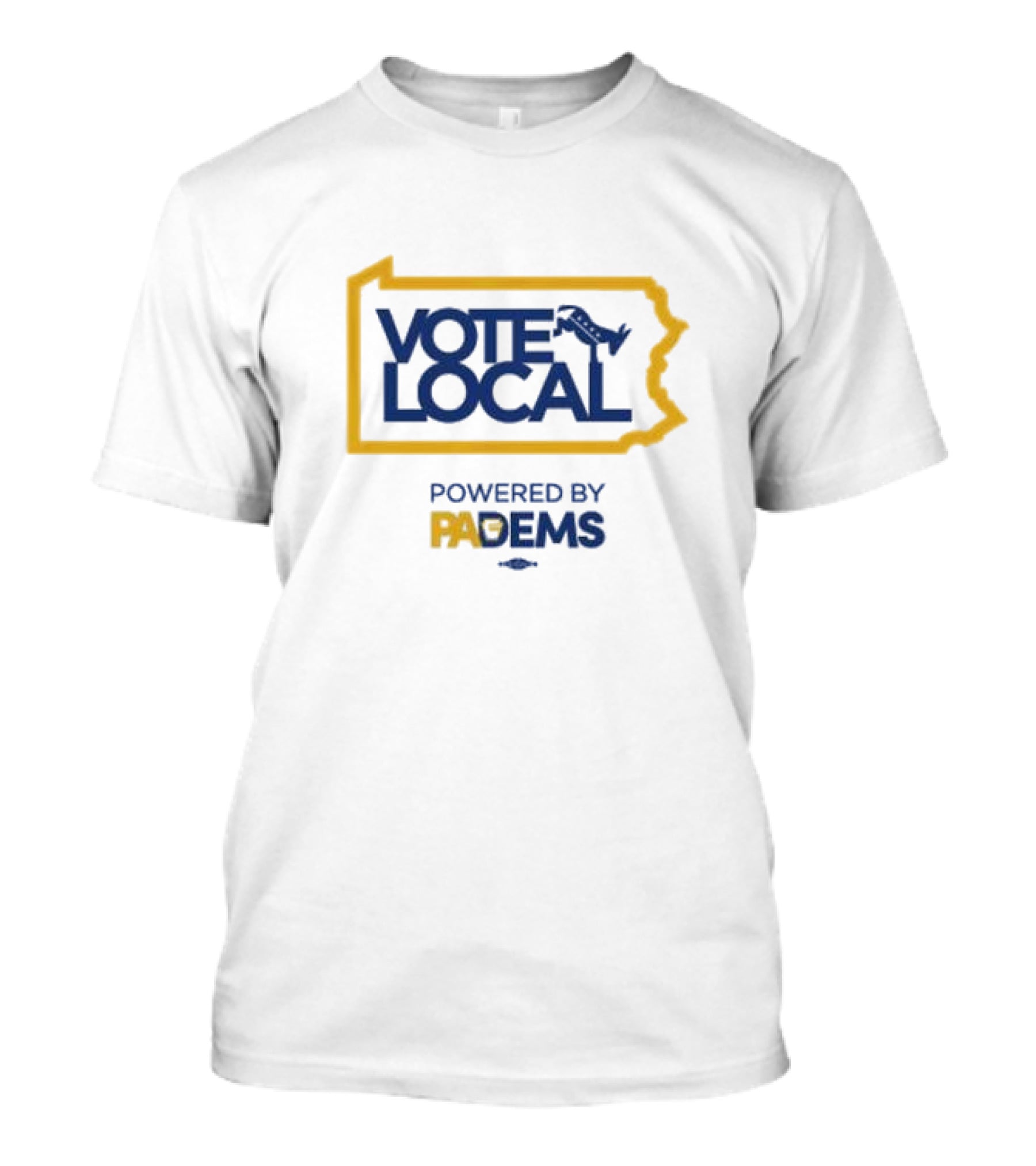 Vote Local Powered By PA Dems Map With Keystone And Donkey Motif T-Shirt