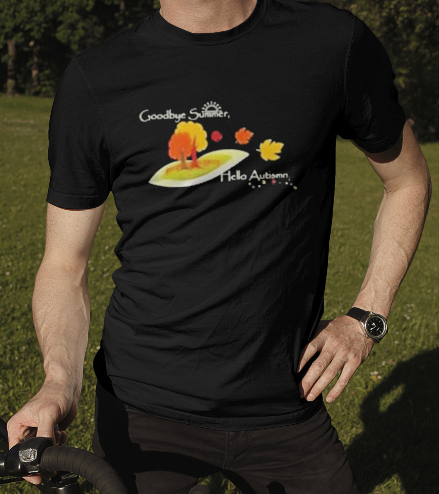 Goodbye Summer Hello Autumn With Colorful Falling Leaves And Trees T-Shirt