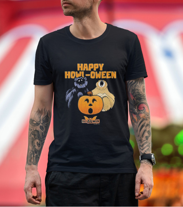 Premium T-Shirt: Happy Howl-oween Gibbons with Pumpkin and Hallzcoween Banner T-Shirt Happy Howl-oween Gibbons with Pumpkin and Hallzcoween Banner T-Shirt