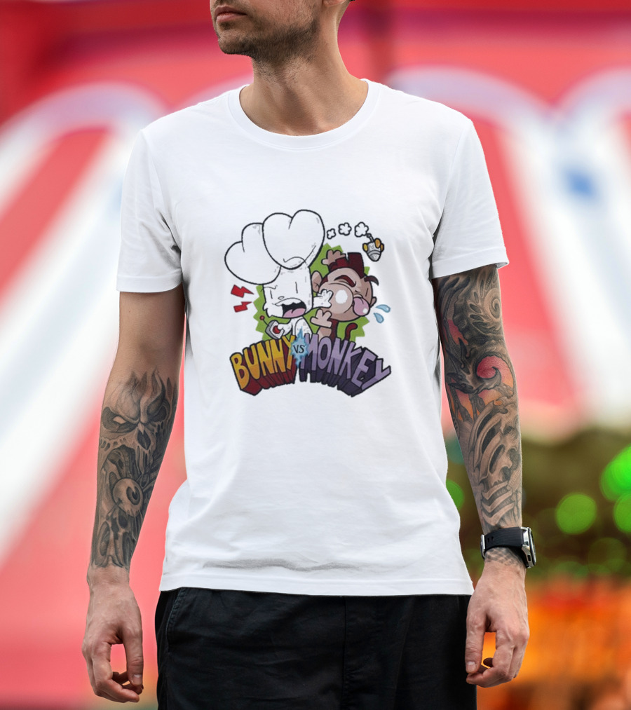 Bunny vs Monkey Comic Showdown with Boxing Glove and Cartoon Expressions T-Shirt