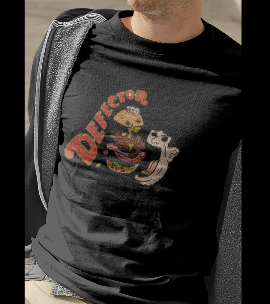 Defector Chefector Big Burger Graphic With Chef And Layered Burger T-Shirt