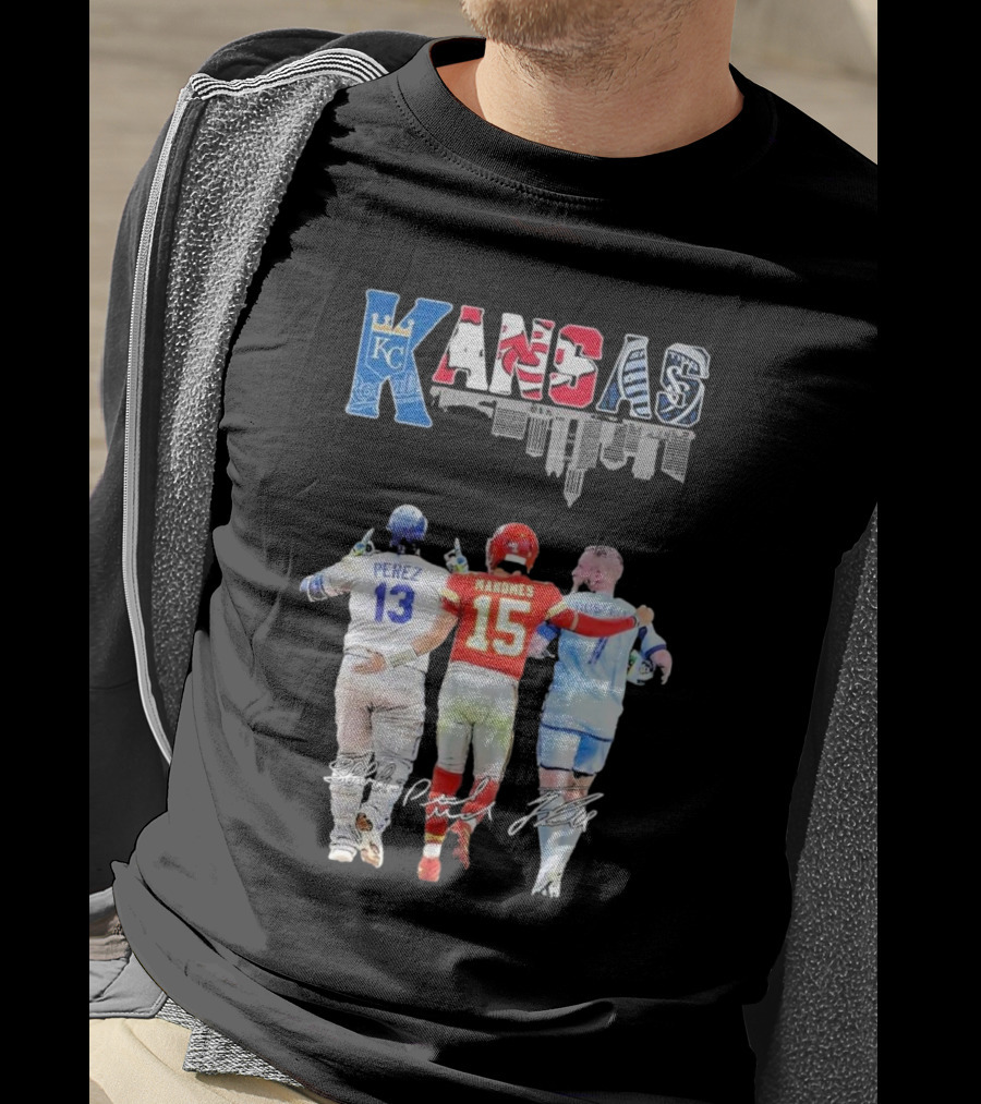 Kansas City Royals Perez Chiefs Mahomes Sporting Russell Skyline T-Shirt