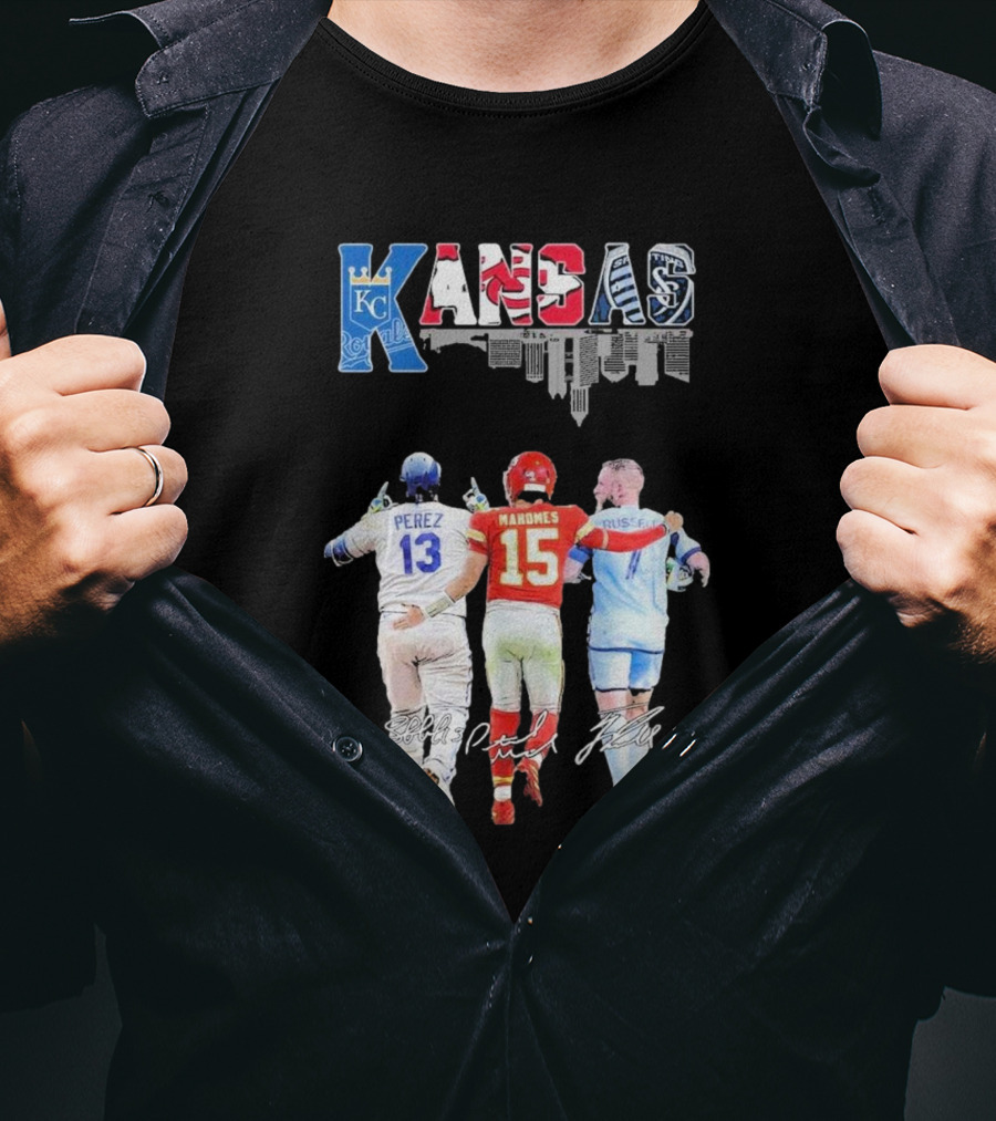 Kansas City Royals Perez Chiefs Mahomes Sporting Russell Skyline T-Shirt