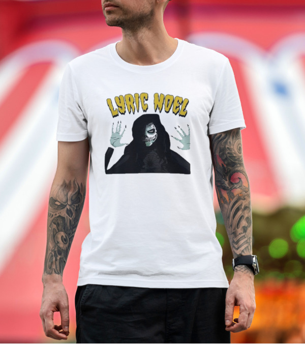 Premium T-Shirt: Lyric Noel Hallows Eve Ghostly Figure with Spider Web Face T-Shirt Lyric Noel Hallows Eve Ghostly Figure with Spider Web Face T-Shirt