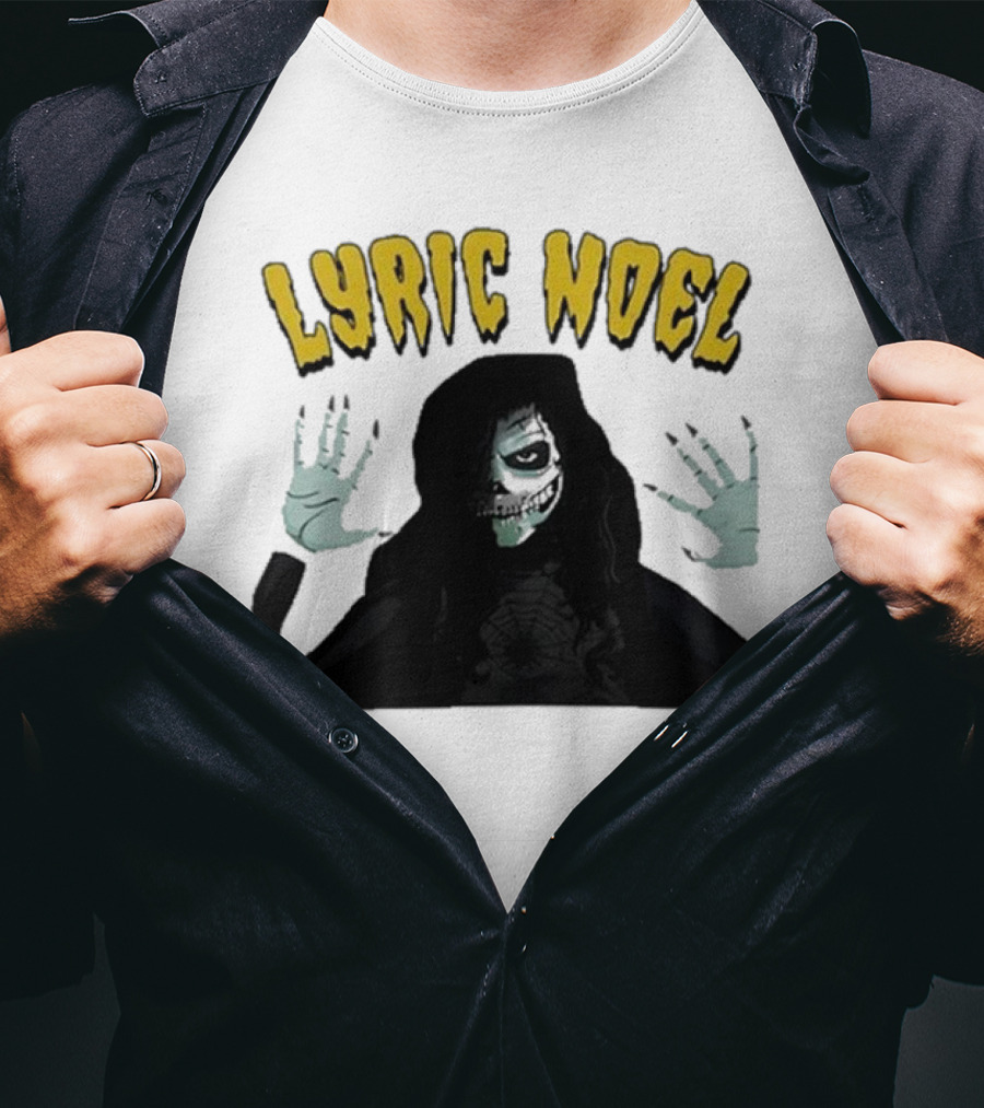 Lyric Noel Hallows Eve Ghostly Figure With Spider Web Face T-Shirt