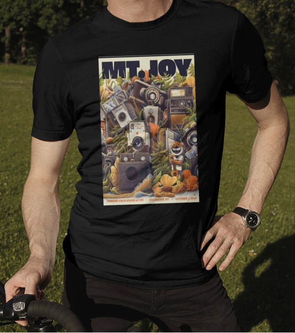 MT JOY October 1 2024 Event Rochester NY Gordon Field House Poster With Vintage Cameras And Flowers T-Shirt