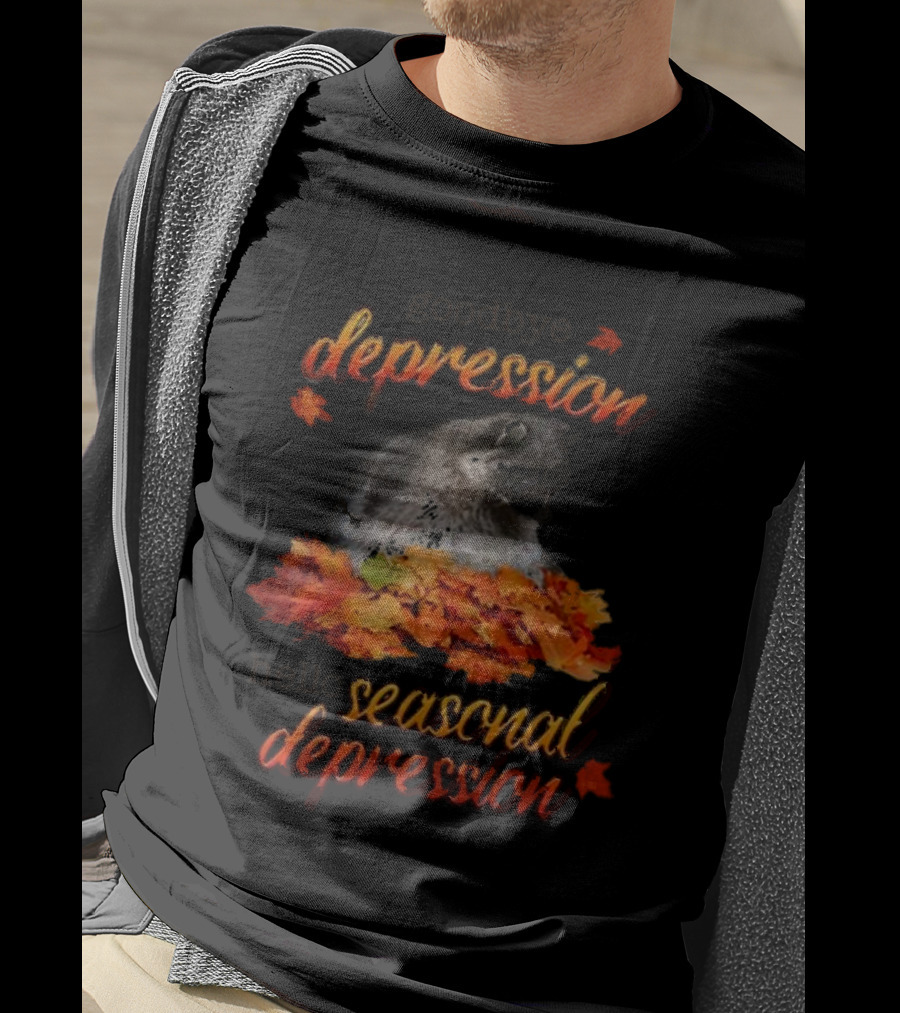 Goodbye Depression Hello Seasonal Depression Autumn Leaves Raccoon T-Shirt