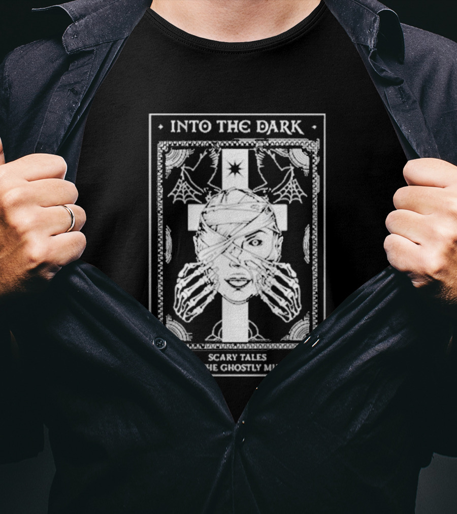 Into The Dark Tarot Scary Tales Of The Ghostly Mind Cross Skeleton Wrappings Webs T-Shirt