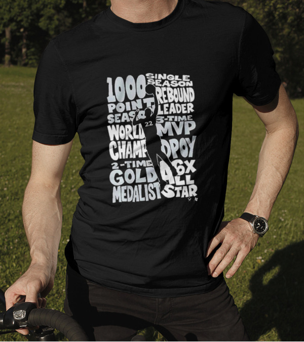 1000 Point Season Rebound Leader World Champ 3-Time MVP DPOY 2-Time Gold Medalist 6X All Star T-Shirt