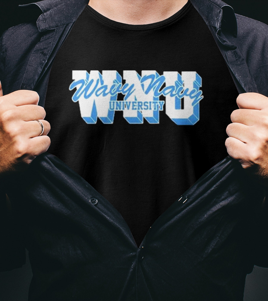 Wavy Navy University WNU Bold 3D Bold Blue Text T-Shirt