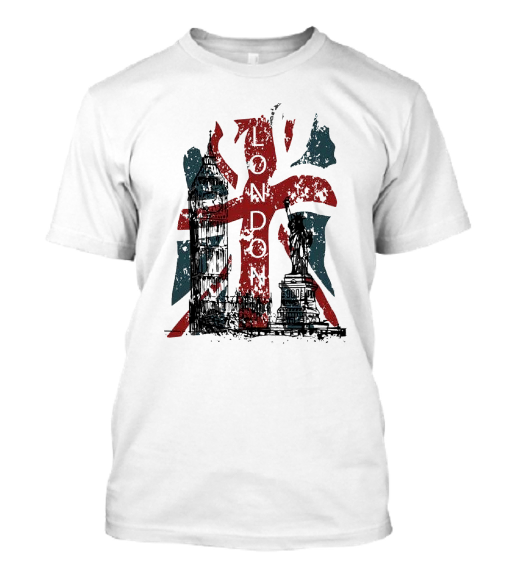 Retro London England Flag Big Ben Statue Liberty T-Shirt