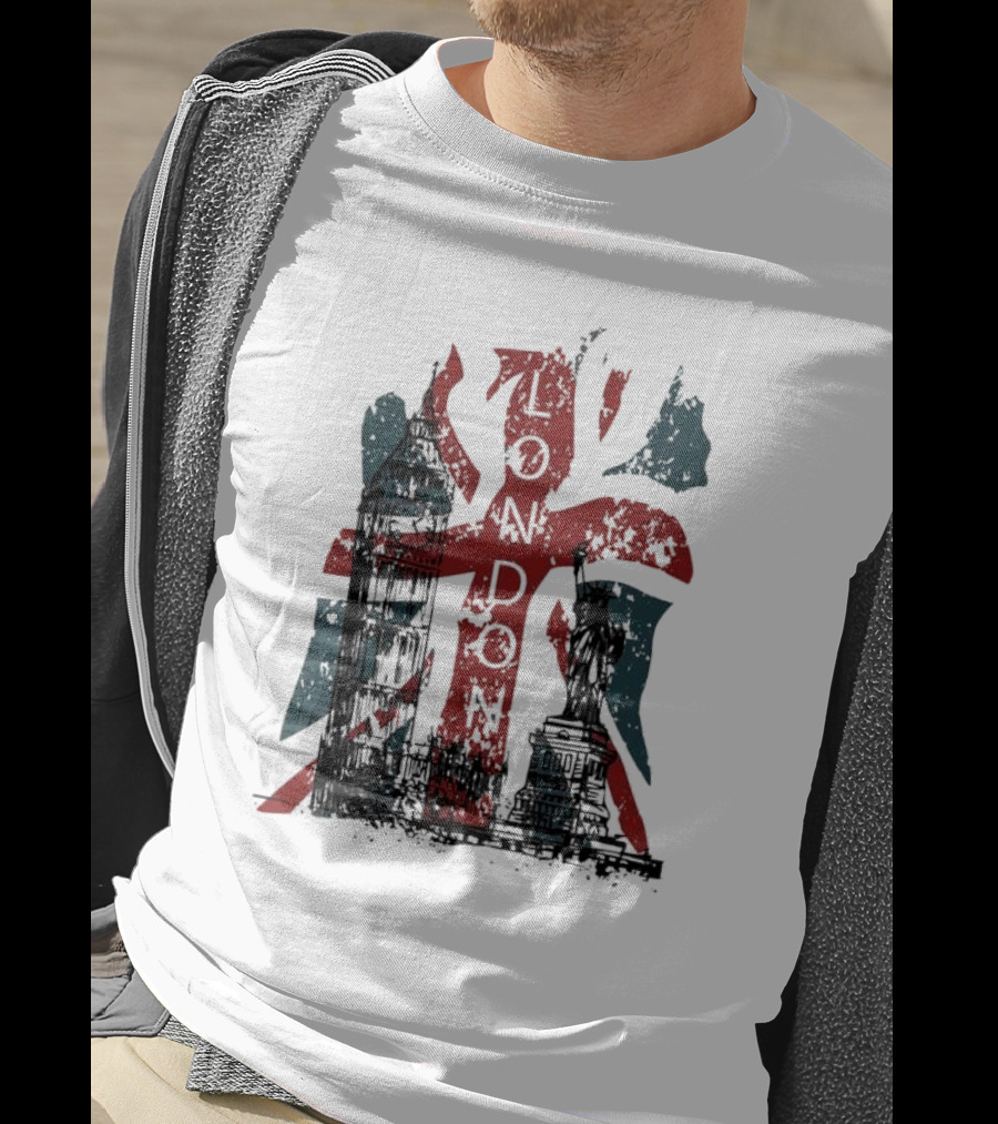 Retro London England Flag Big Ben Statue Liberty T-Shirt