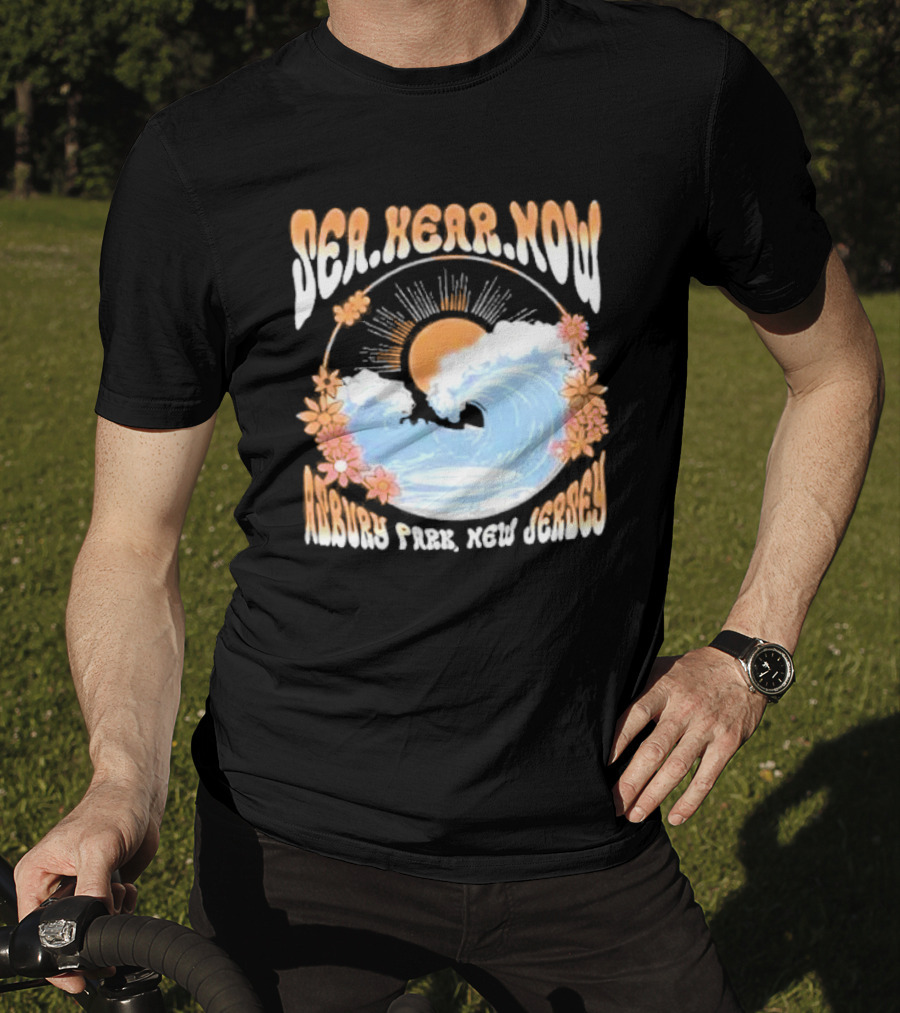 Sea Hear Now Asbury Park New Jersey Perfect Curl Fish And Anchor T-Shirt