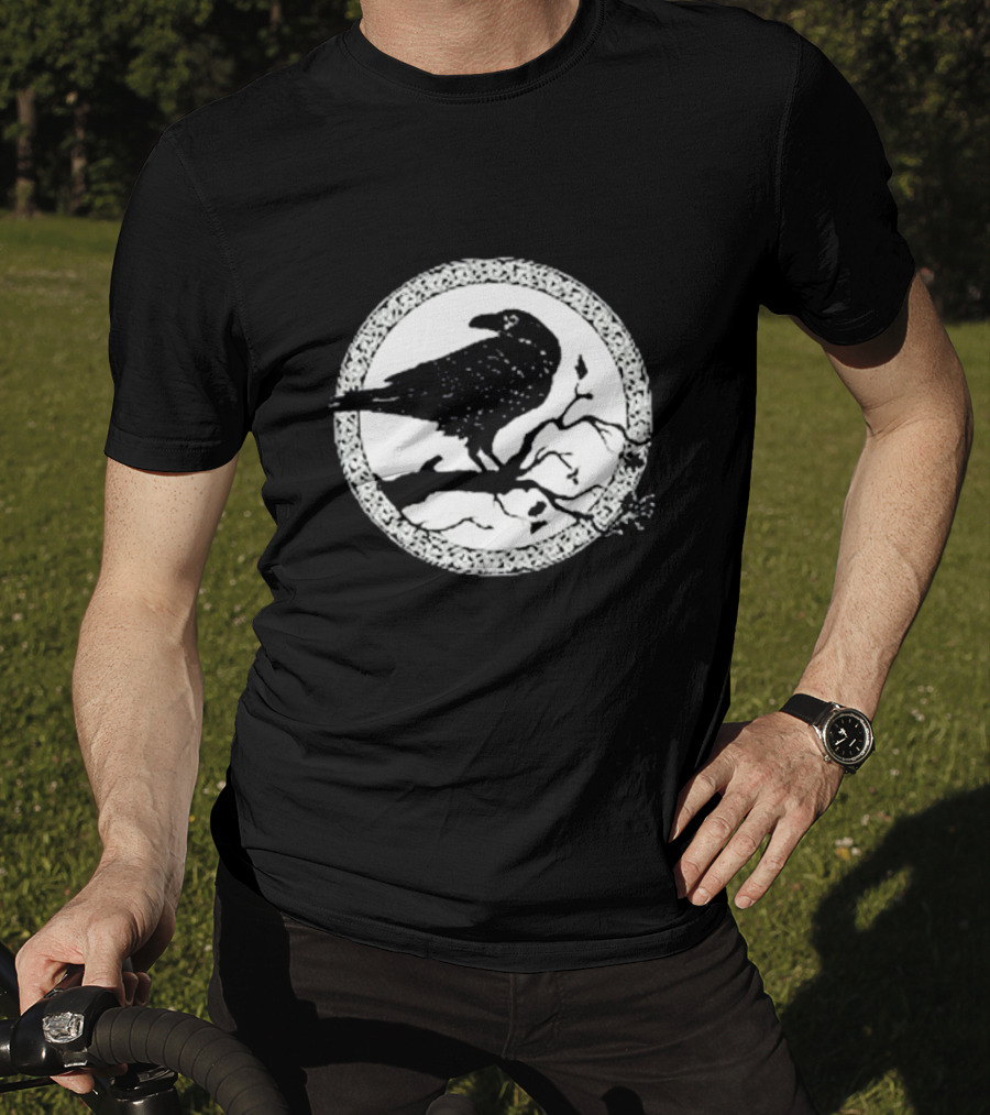 Viking Crow Celtic Norse Valhalla Odin Thor Raven On Branch Circle T-Shirt