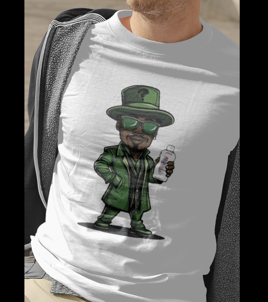 Little Diddler Holding Baby Oil In Green Outfit With Question Mark Hat T-Shirt