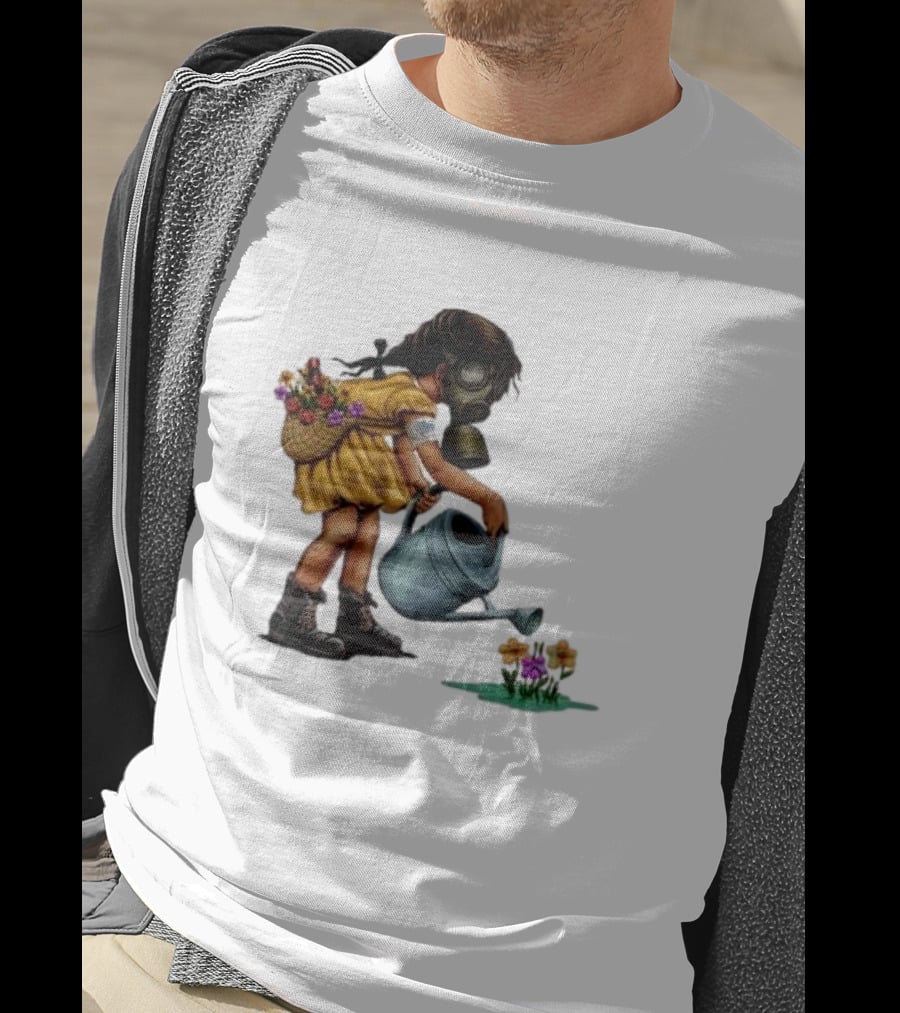 Stick To Your Guns Keep Planting Flowers Girl With Gas Mask Watering Flowers T-Shirt