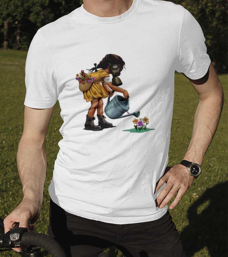 Stick To Your Guns Keep Planting Flowers Girl With Gas Mask Watering Flowers T-Shirt