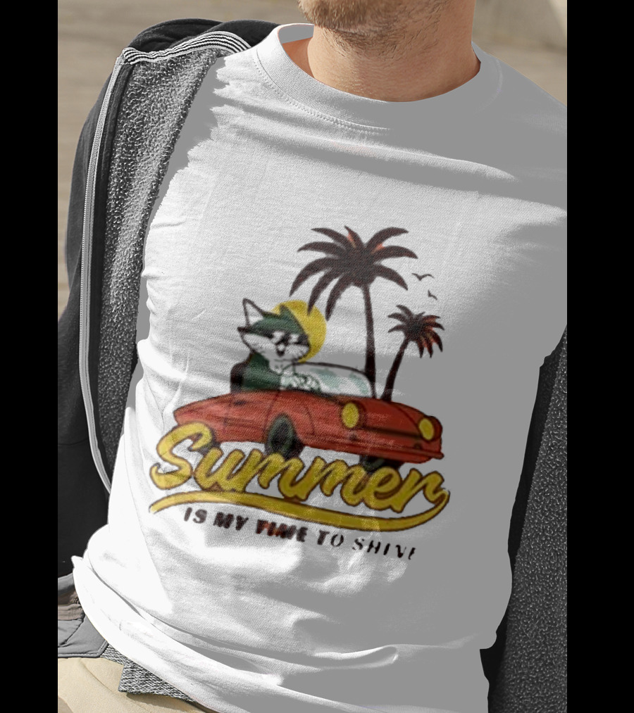 Summer Is My Time To Shine Cat In Car With Palm Trees T-Shirt
