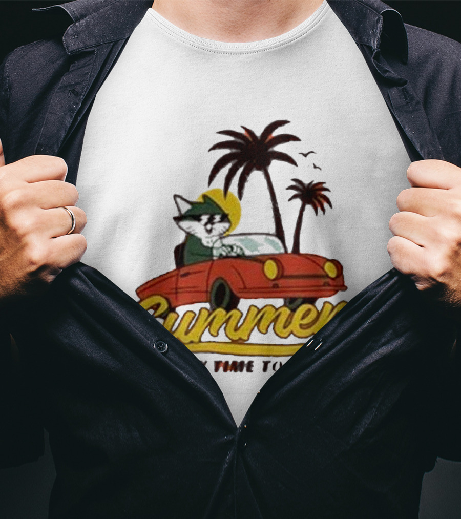 Summer Is My Time To Shine Cat In Car With Palm Trees T-Shirt