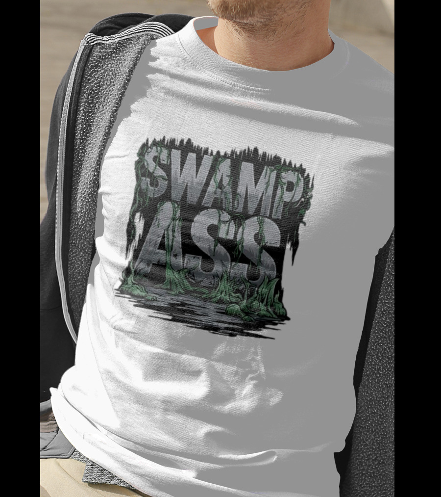 SWAMP ASS Moss-Covered Letters With Water And Grass T-Shirt