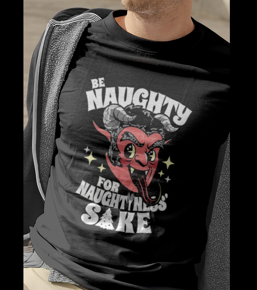 Be Naughty For Naughtiness Sake Cute Vintage Krampus Christmas Meme Devil Horns Red Face T-Shirt