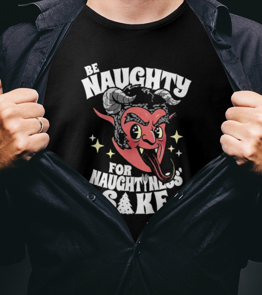 Be Naughty For Naughtiness Sake Cute Vintage Krampus Christmas Meme Devil Horns Red Face T-Shirt