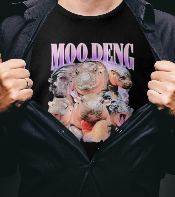 Moo Deng Baby Pygmy Hippo Cute Zoo Family Faces T-Shirt