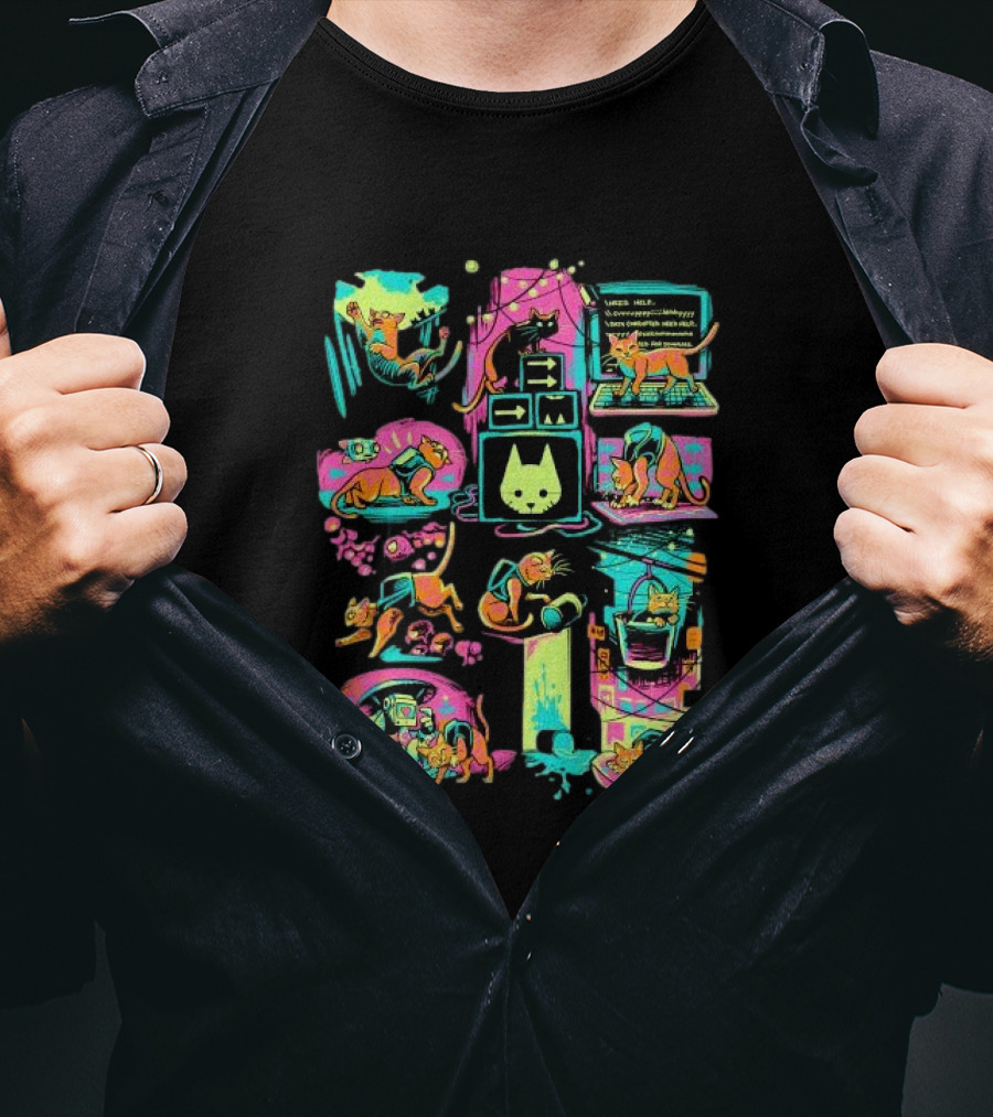 Stray Antics Extremely Normal Cat Quirky Adventure Vibrant Illustrations Playful Feline Escapades T-Shirt