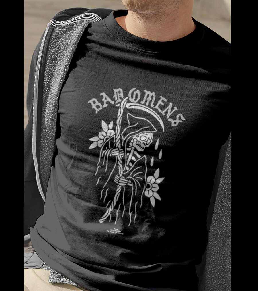 Bad Omens Reaper The Death Of Peace Of Mind Skeleton Cloaked With Flowers T-Shirt