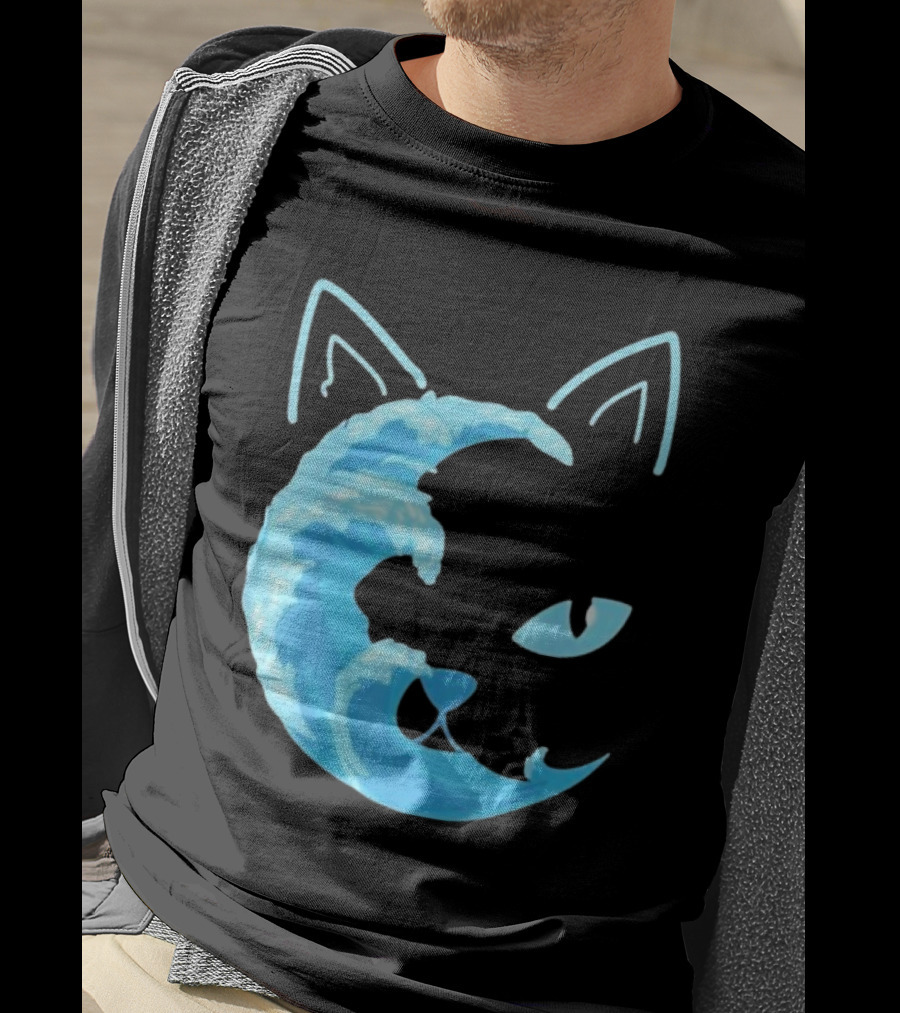 Cat Wave Face Blue T-Shirt