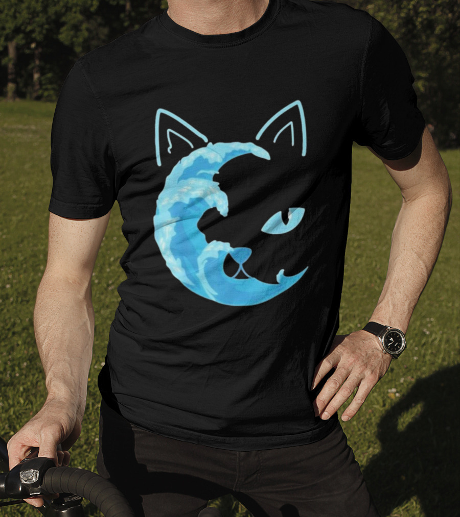 Cat Wave Face Blue T-Shirt