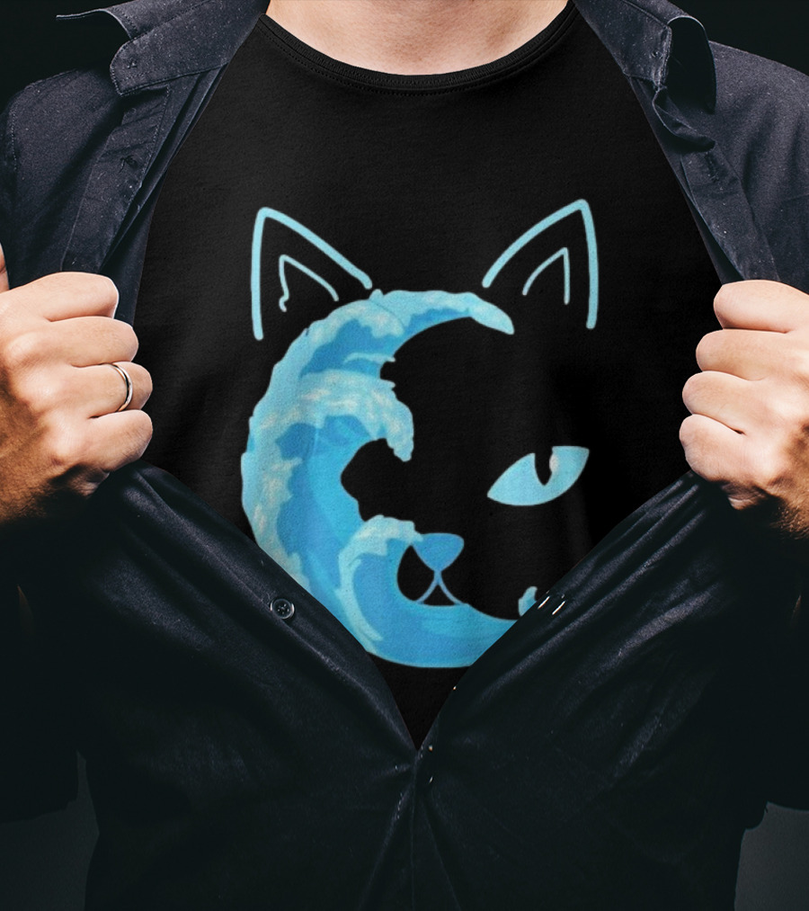 Cat Wave Face Blue T-Shirt