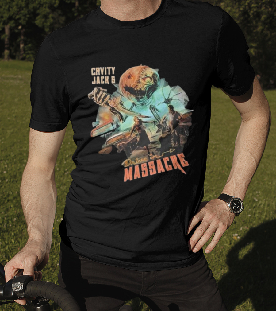 Cavity Jack's Drive In Massacre Giant Pumpkin Horror Scene T-Shirt