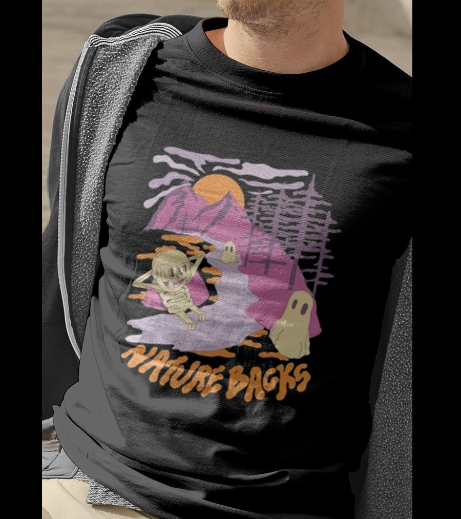 Nature Backs Sleepy Hollow Skeleton And Ghosts By Mountains And Forests T-Shirt