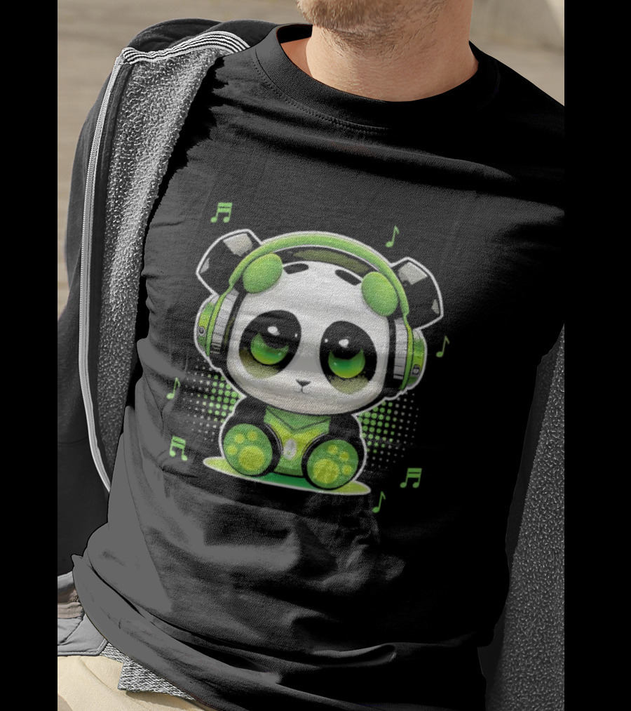 DJ Panda Headphones Music Notes Panda Vitrolinha T-Shirt