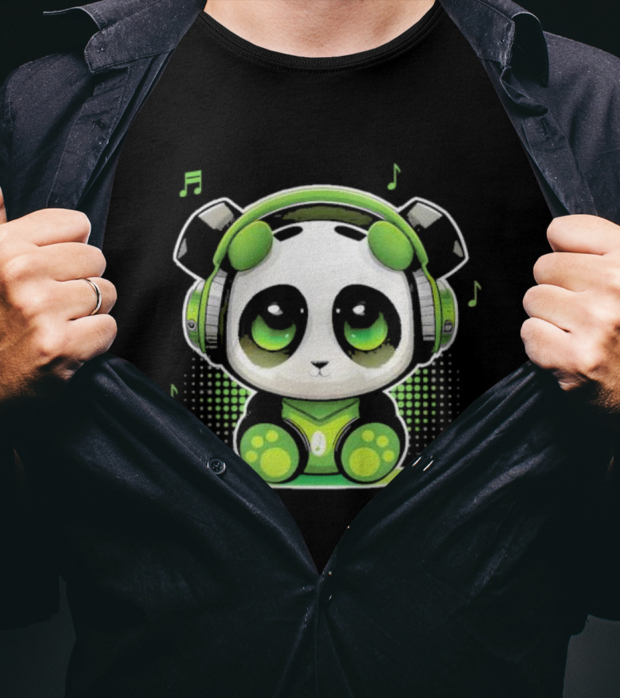 DJ Panda Headphones Music Notes Panda Vitrolinha T-Shirt