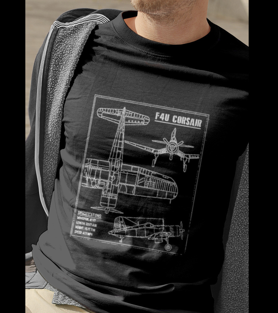F4U Corsair Specifications Schematic Blueprint Diagram With Dimensions T-Shirt