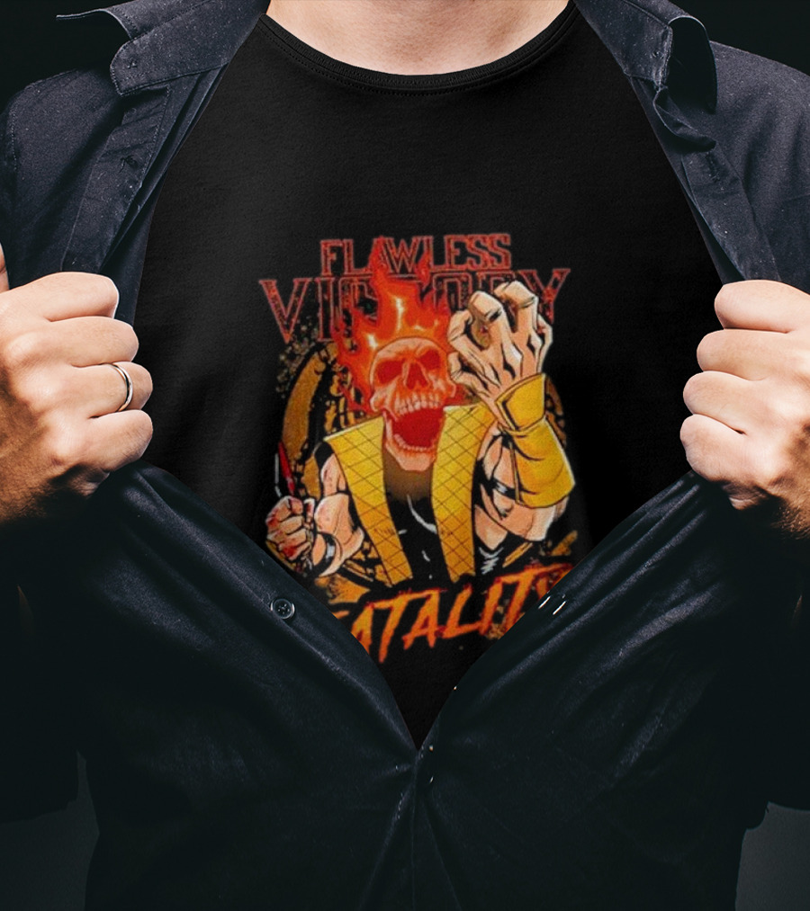 Mortal Kombat Flawless Victory Fatality Skull Flame T-Shirt