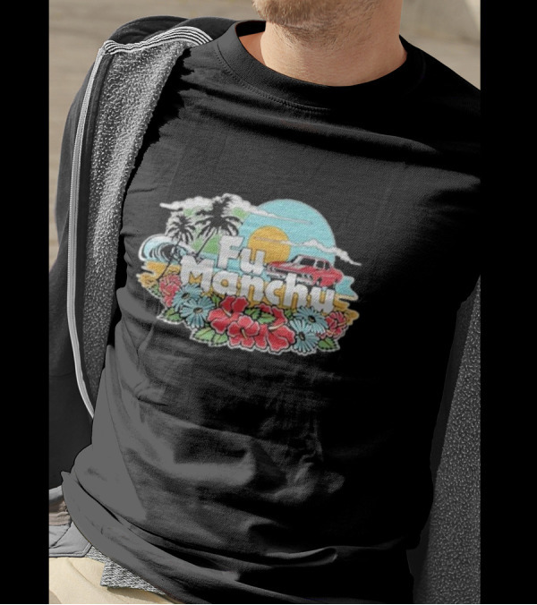Fu Manchu Surf Beach 2024 Vintage Car Tropical Flowers Sun Waves T-Shirt