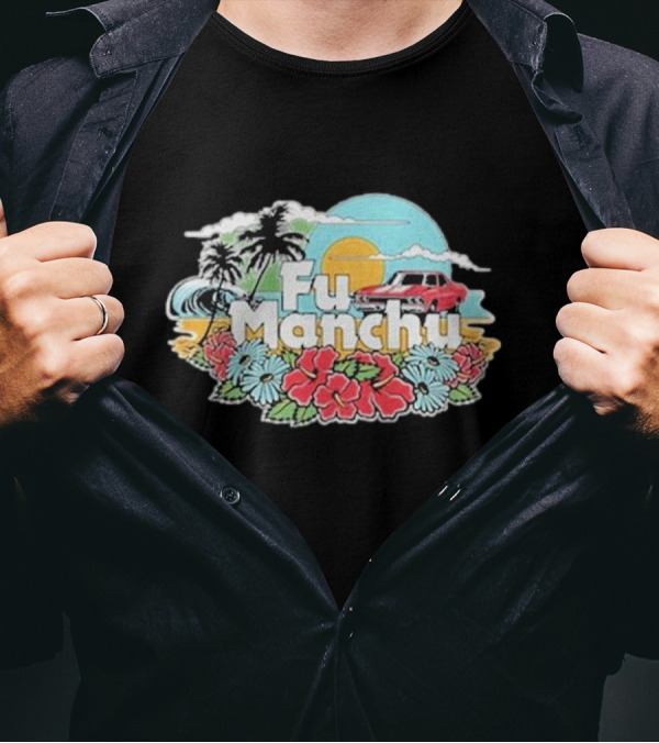 Fu Manchu Surf Beach 2024 Vintage Car Tropical Flowers Sun Waves T-Shirt