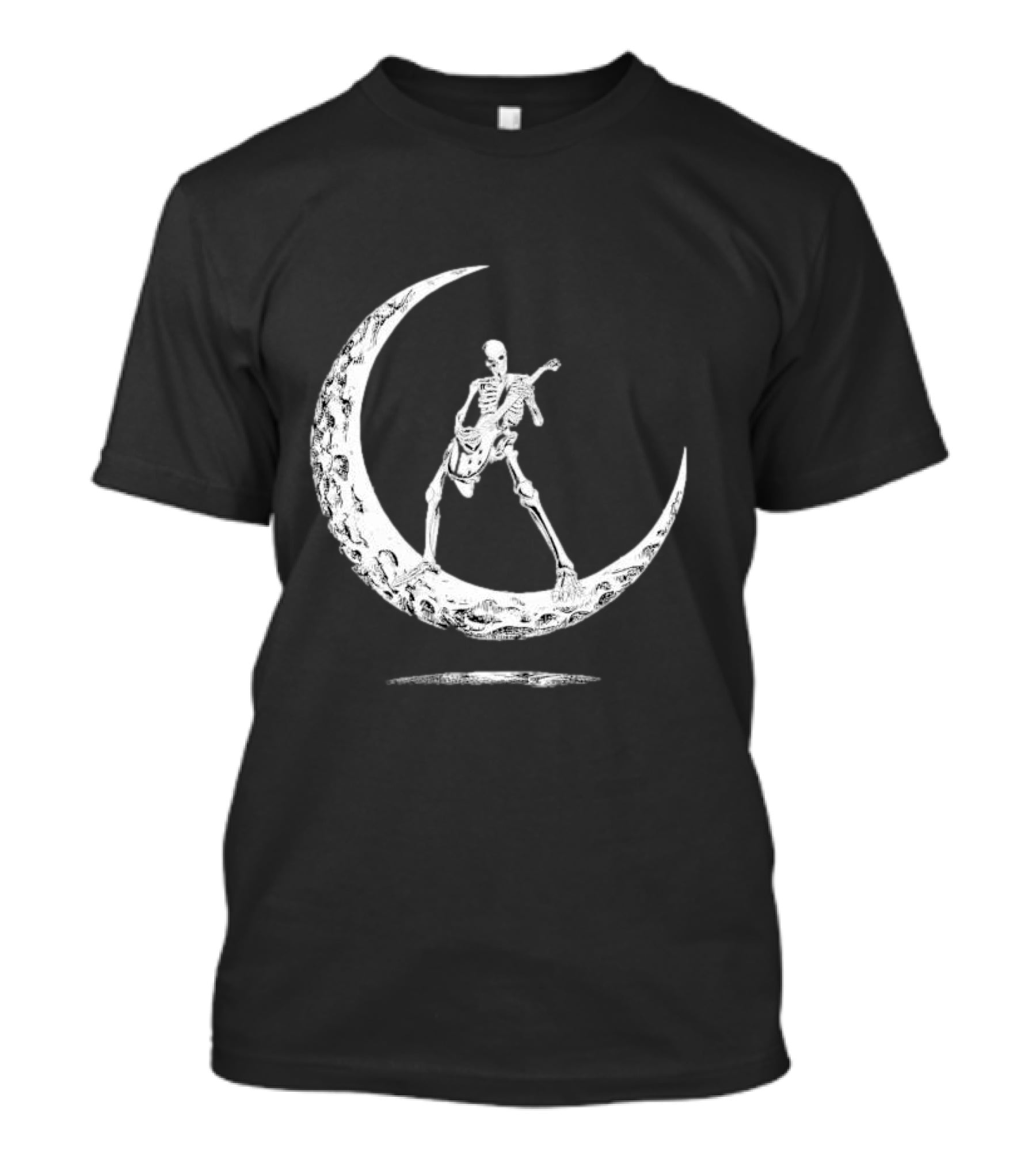 Skeleton Playing Guitar On Crescent Moon Rock And Roll Band T-Shirt
