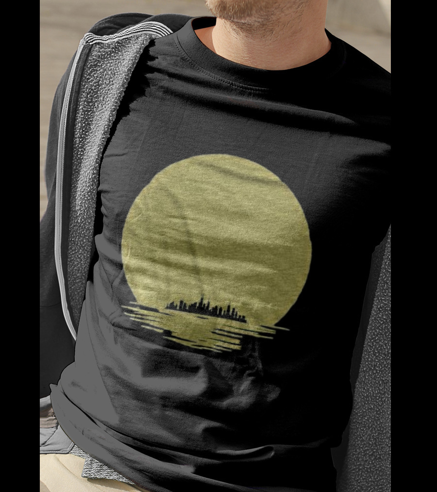 Michigan Skyline Reflected Under Golden Moon T-Shirt