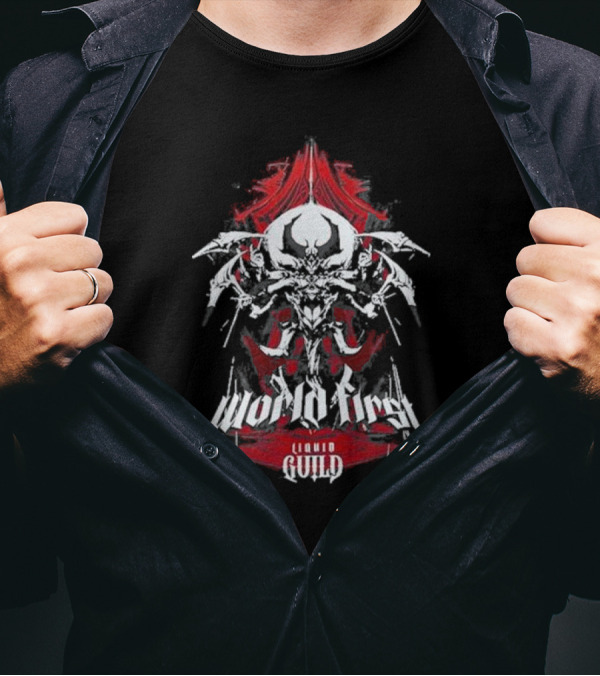 World First Liquid Guild Rwf Np Ansurek Champions Red And White Demon Warrior T-Shirt