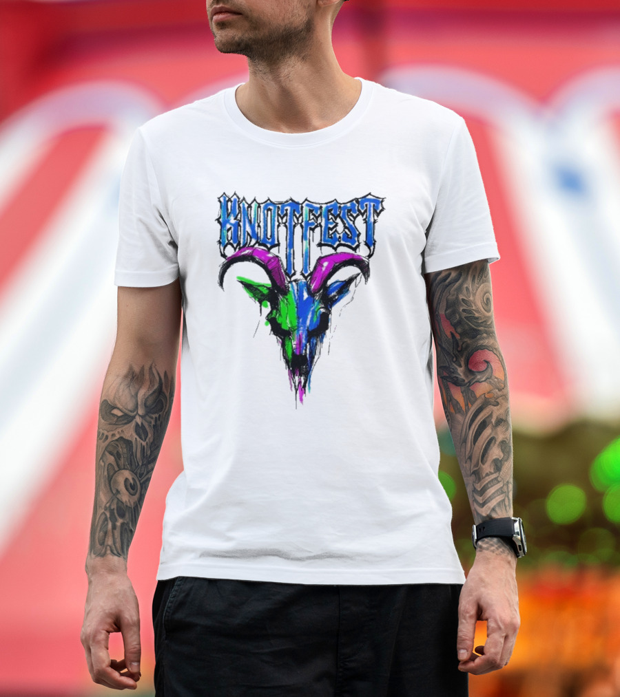 Knotfest Vintage White Concert Pencil Sketch Goat Multicolor T-Shirt