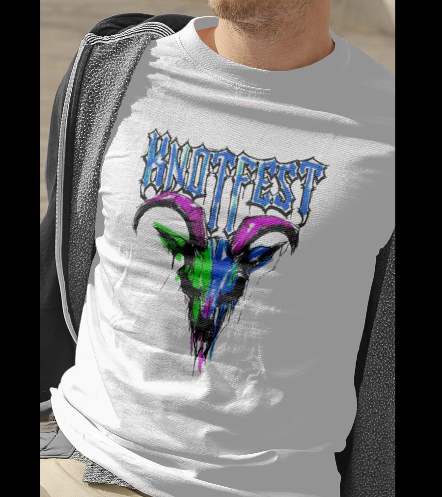 Knotfest Vintage White Concert Pencil Sketch Goat Multicolor T-Shirt