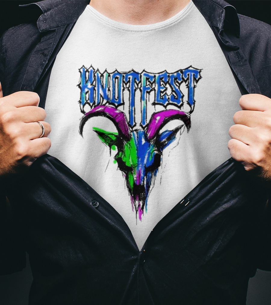 Knotfest Vintage White Concert Pencil Sketch Goat Multicolor T-Shirt