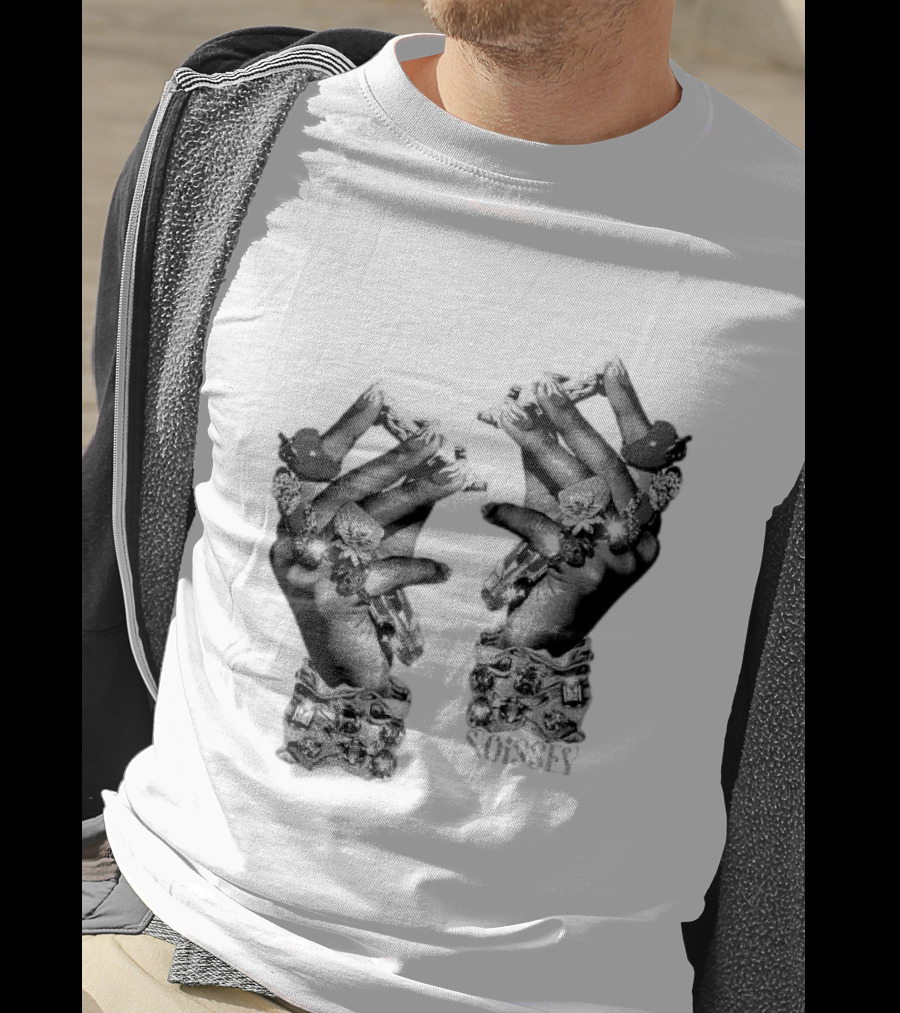 Noisey Vintage Diamond Adorned Fingers Monochrome Print T-Shirt