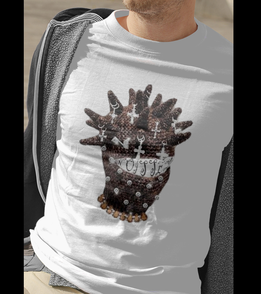 Unique Knitted Hood Spiked Viking Cross Decorated T-Shirt