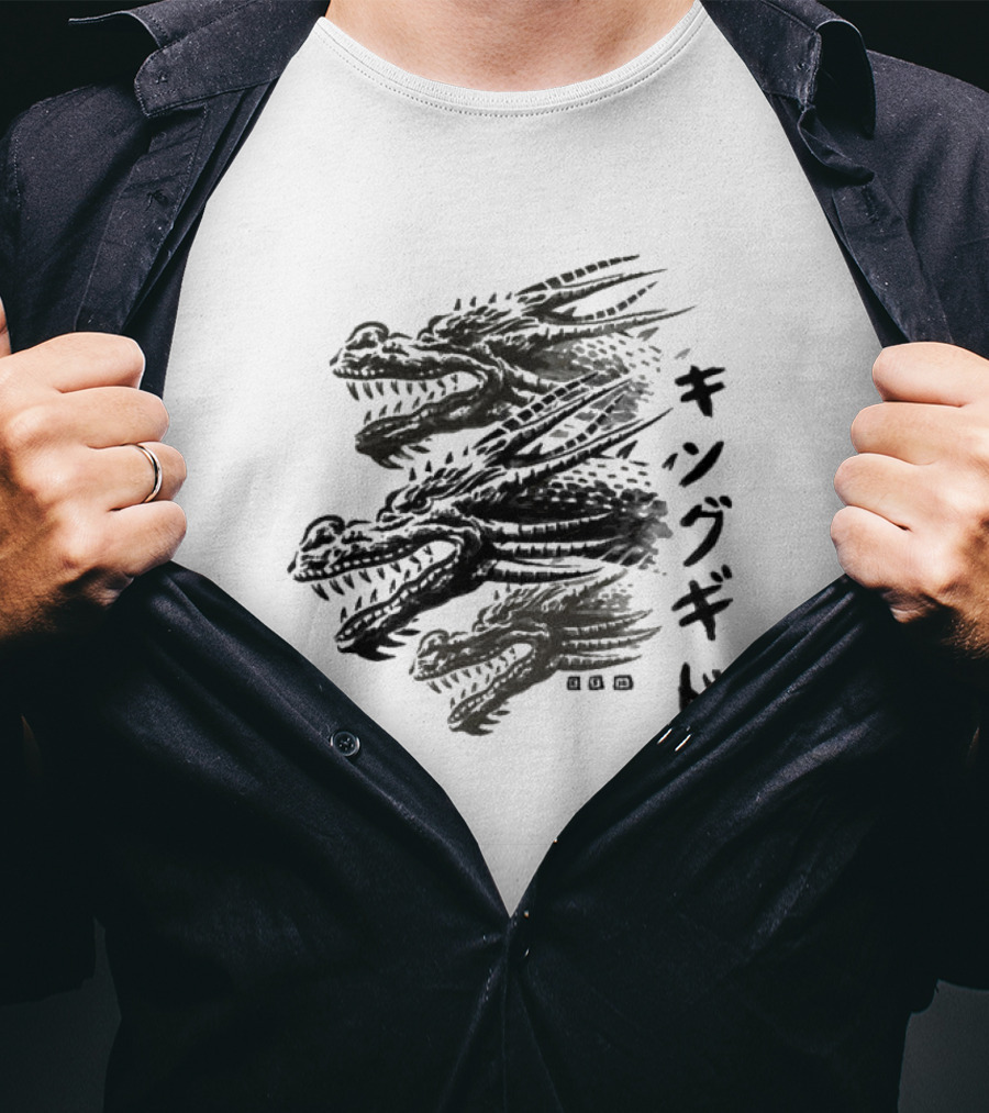 King Ghidorah Waterbrushed Villain Kanji Text T-Shirt