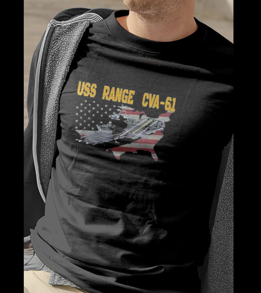 USS Ranger CVA-61 Veterans Aircraft Carrier American Flag Map T-Shirt